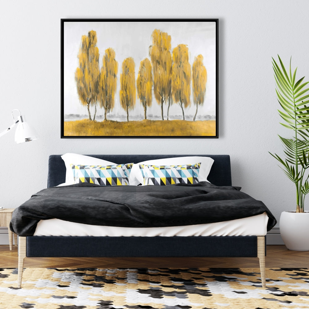 Seven Abstract Yellow Trees | Framed Canvas for Home Decor