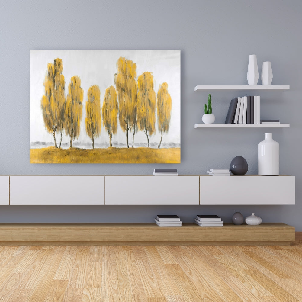 Seven Abstract Yellow Trees | Gray Canvas | Home Decor Art