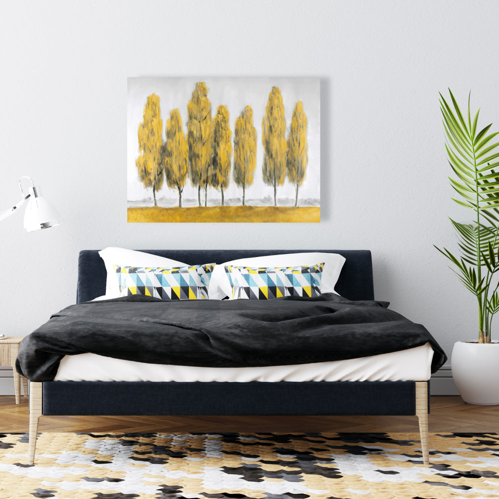 Toile Paysages gris | Décoration d'intérieur abstraite avec arbres jaunes