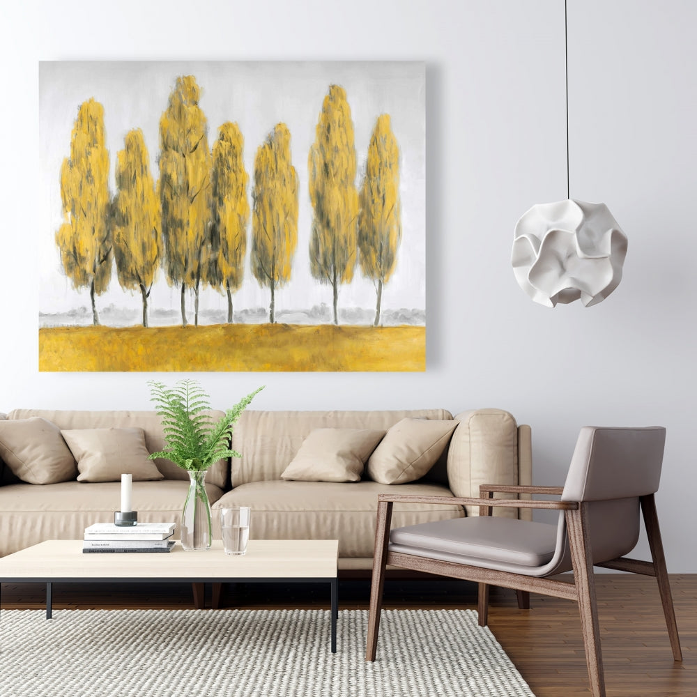 Toile Paysages gris | Décoration d'intérieur abstraite avec arbres jaunes