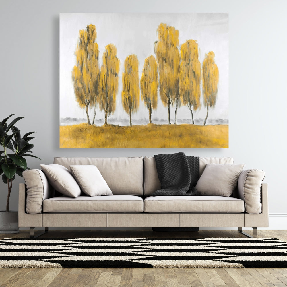 Seven Abstract Yellow Trees | Gray Canvas | Home Decor Art