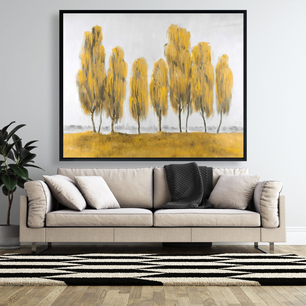 Seven Abstract Yellow Trees | Framed Canvas for Home Decor