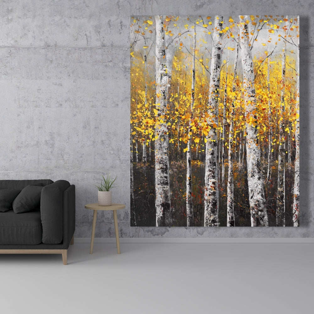 Sunny Birch Trees Gray Canvas | Office Wall Art Decor