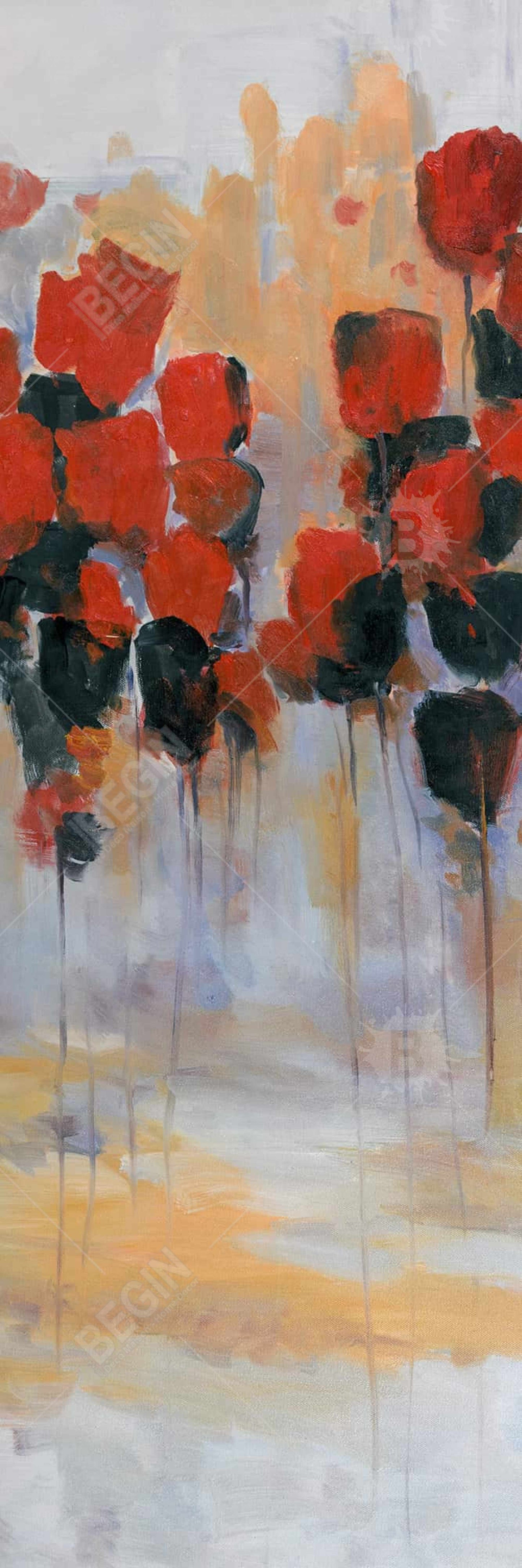 Abstract Yellow Bedroom Canvas - Red Flowers Field Decor