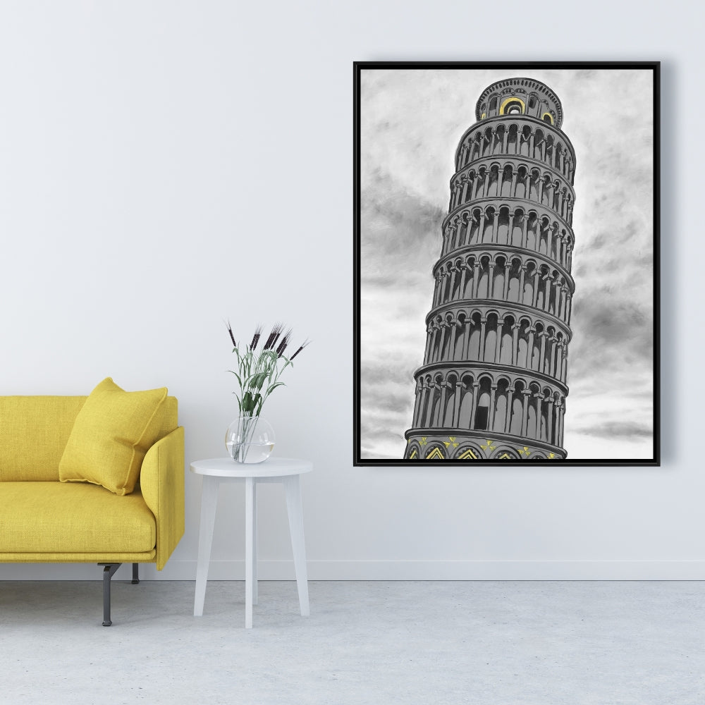 Toile de la Tour de Pise | Décoration d'intérieur : Construire des villes grises
