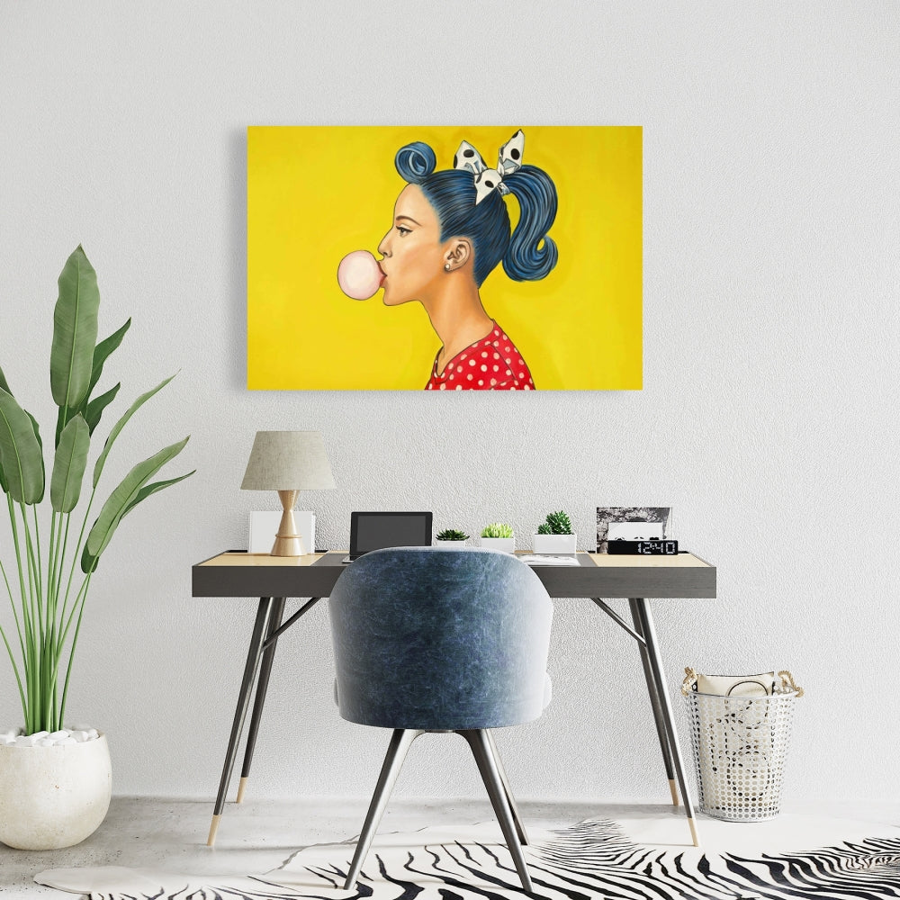 Retro Woman Blue Figurative Canvas | Home Decor Art