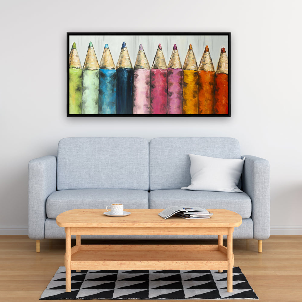 Blue Bedroom Canvas | Colouring Pencils Framed Art Decor