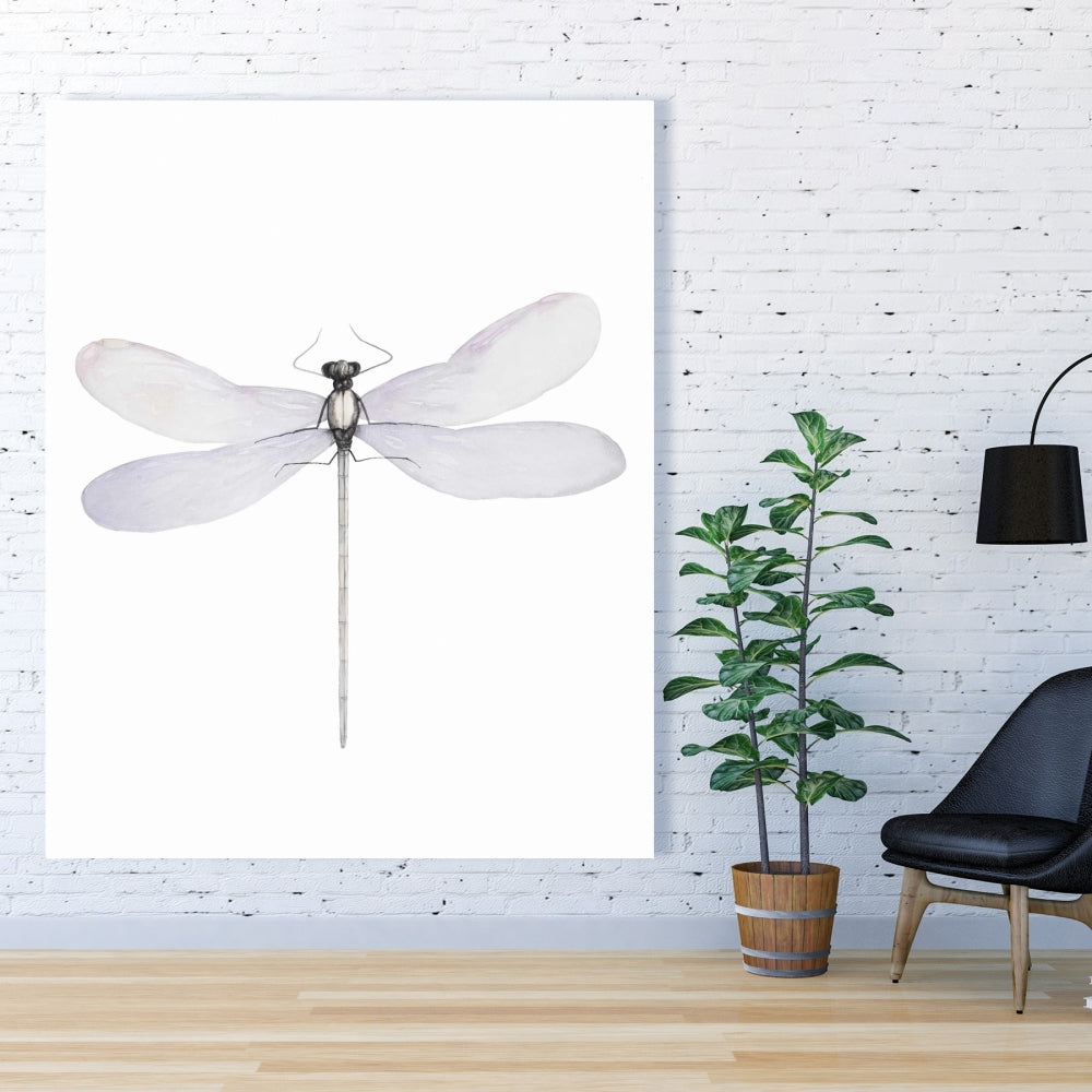 Delicate Dragonfly Gray Canvas - Insect Bedroom Home Decor
