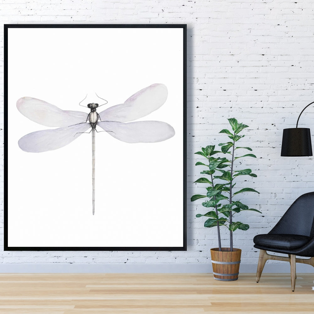 Toile Libellule délicate | Décoration d'intérieur minimaliste avec cadre gris