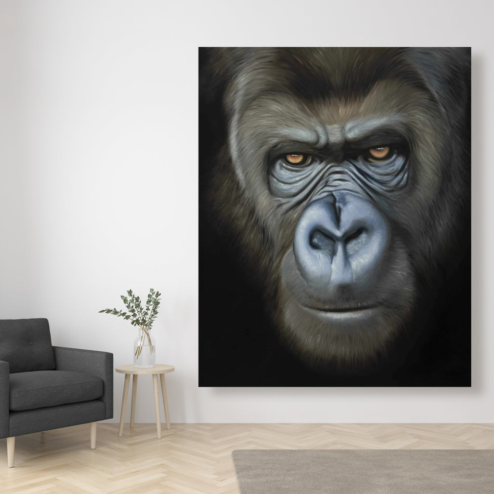 Brown Gorilla Face Canvas - African Wildlife Home Decor