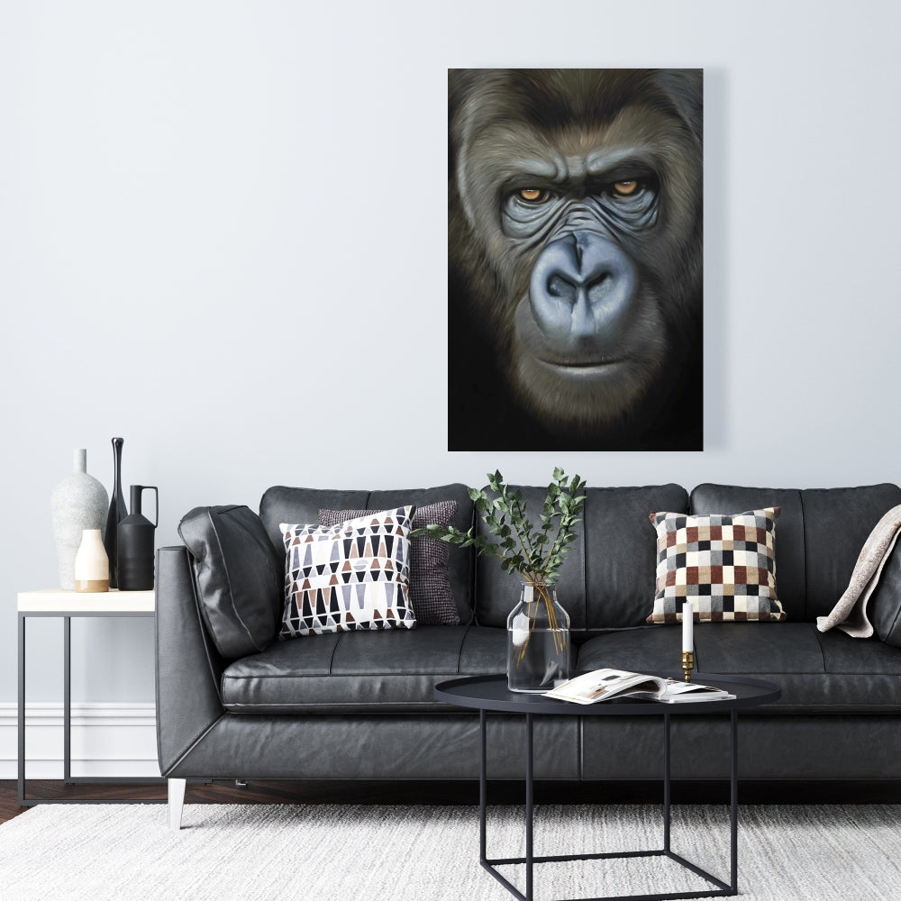 Brown Gorilla Face Canvas - African Wildlife Home Decor