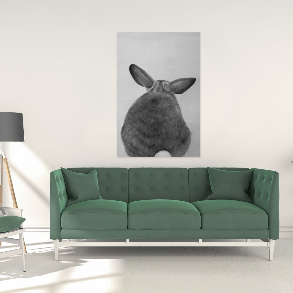 Monochrome Pets White Canvas - Little Rabbit from Behind Decor