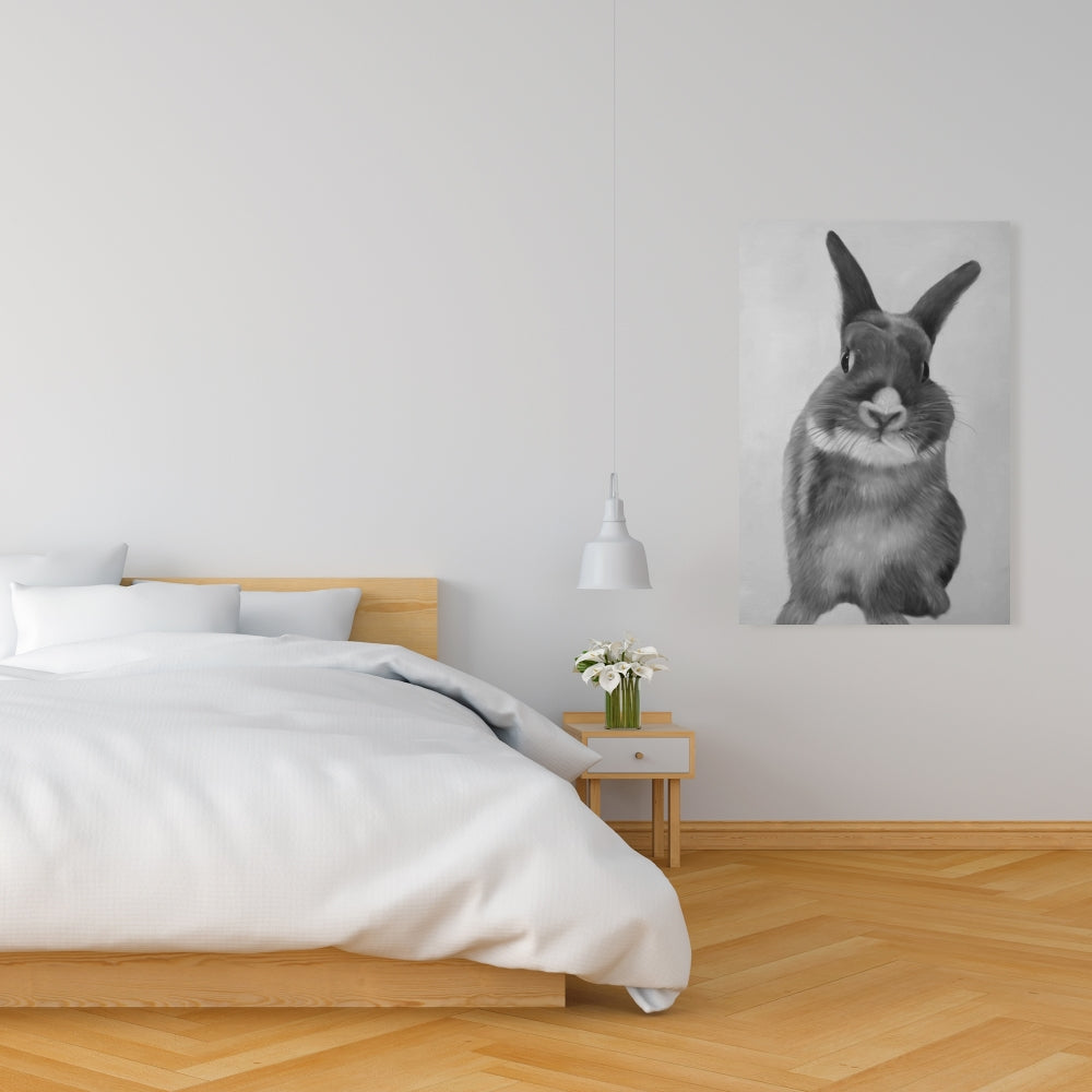 Funny Gray Rabbit Canvas - White Bedroom Decor for Animal Lovers