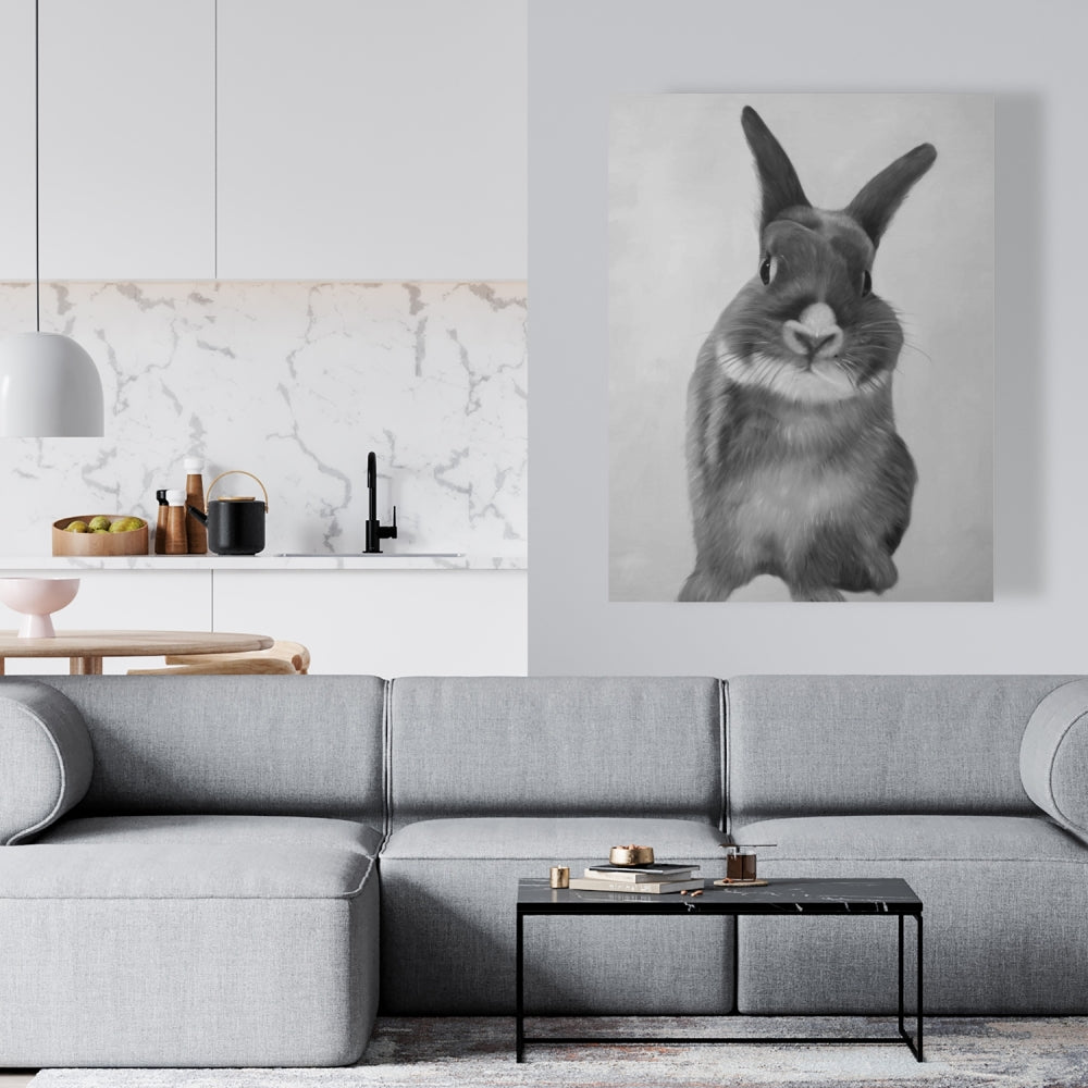 Funny Gray Rabbit Canvas - White Bedroom Decor for Animal Lovers