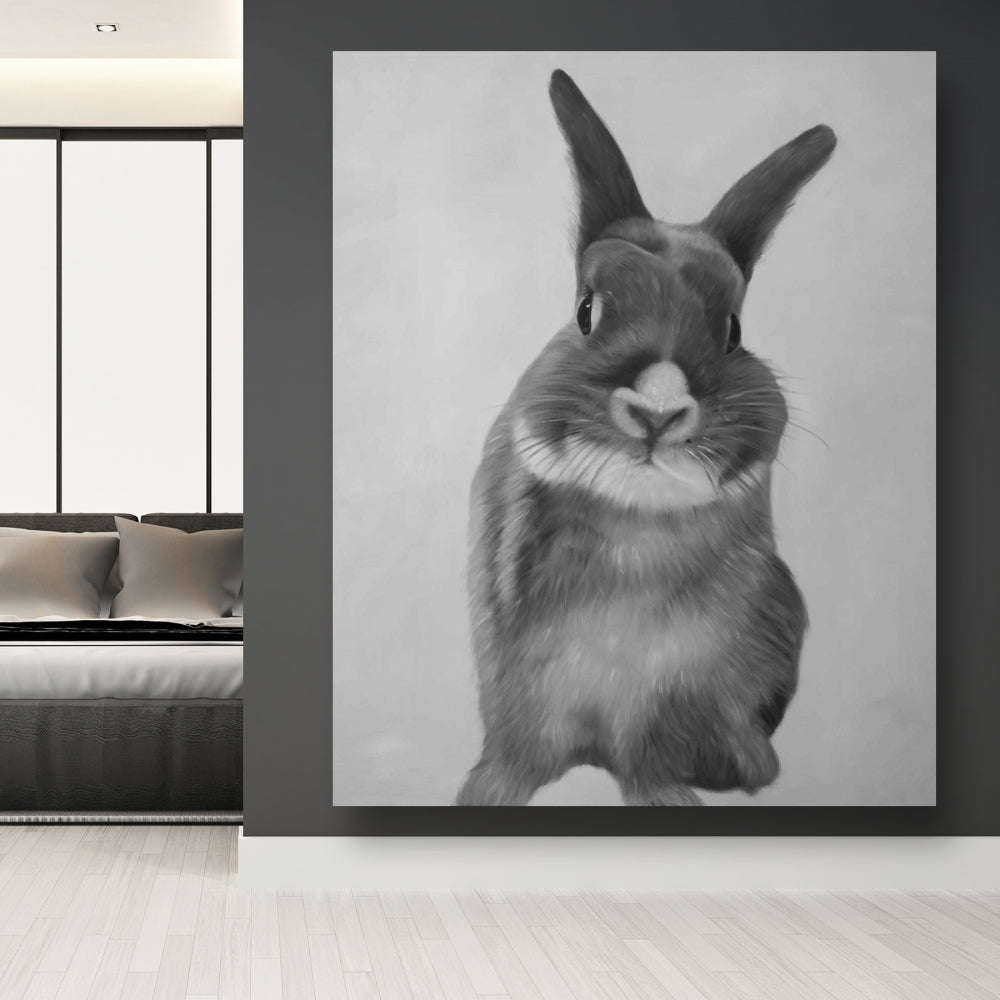 Funny Gray Rabbit Canvas - White Bedroom Decor for Animal Lovers