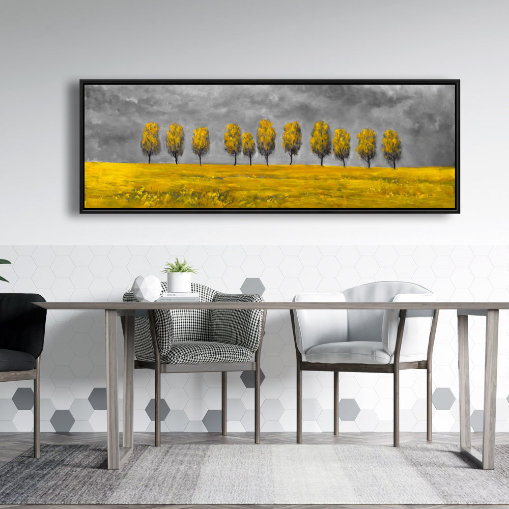 Gray Bedroom Canvas - Yellow Trees in Field | Home Decor Art