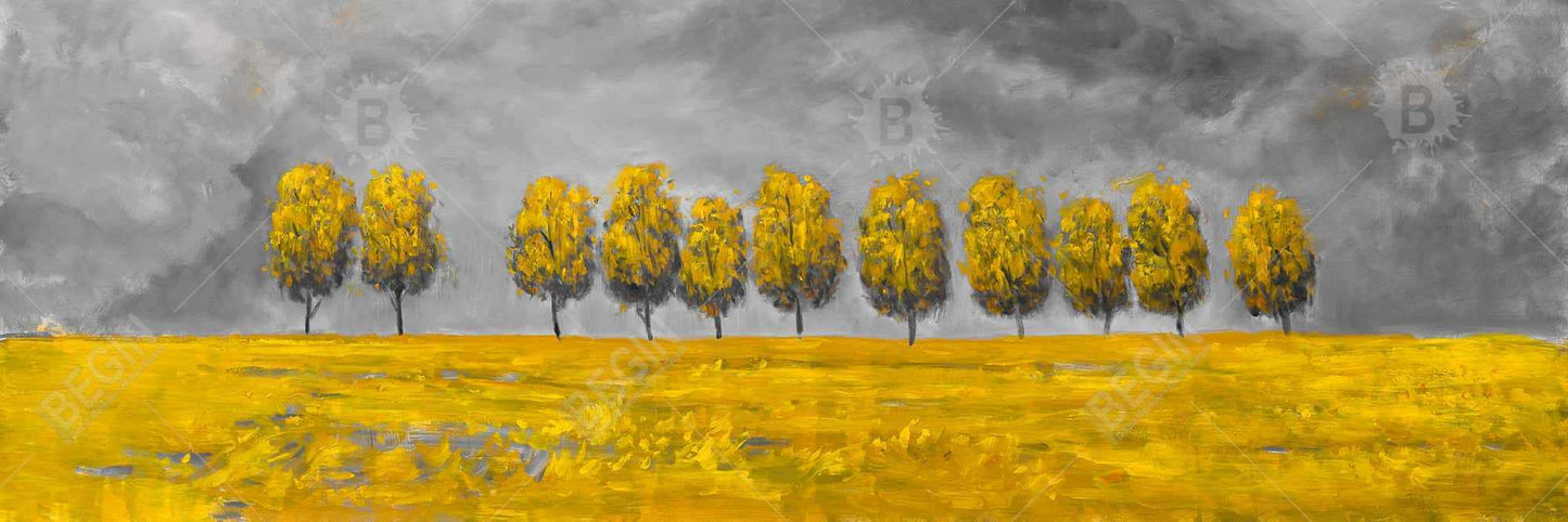 Trees in a Field Framed Canvas | Bedroom Trees Landscape Decor