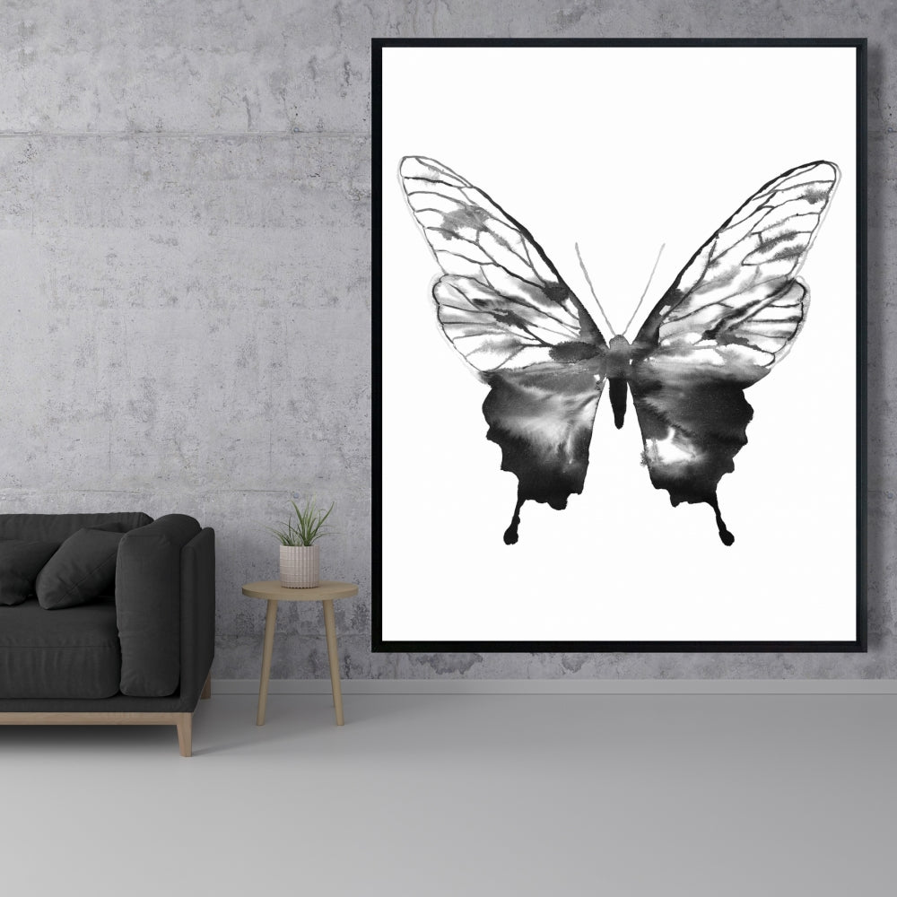 Toile encadrée représentant un papillon noir | Décoration artistique en forme d'insecte