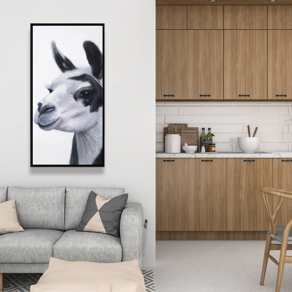 Toile de chambre blanche rustique - Décoration d'intérieur Lama noir et blanc