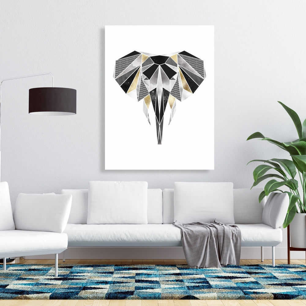 Geometric Elephant Gray Canvas | Home Decor Wall Art