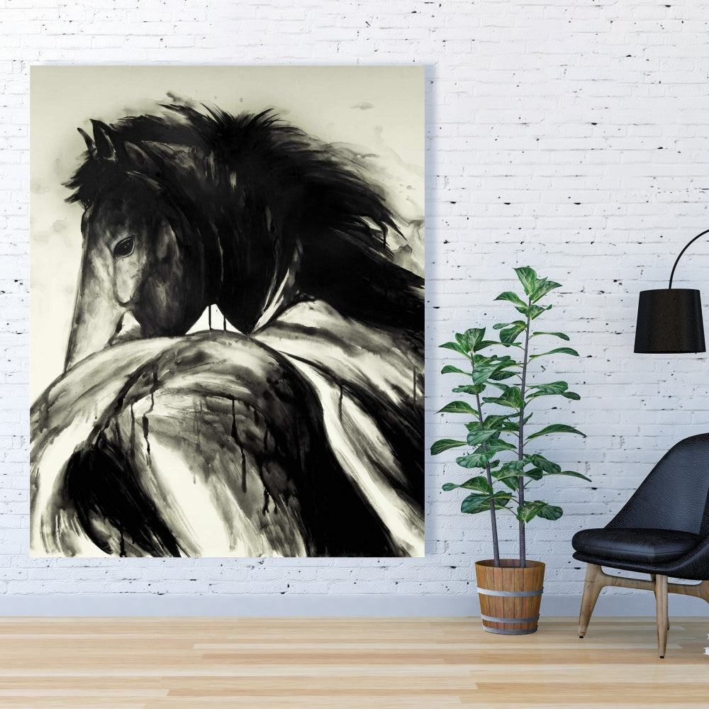 Classical Horse Canvas - Beige Rustic Living Room Decor