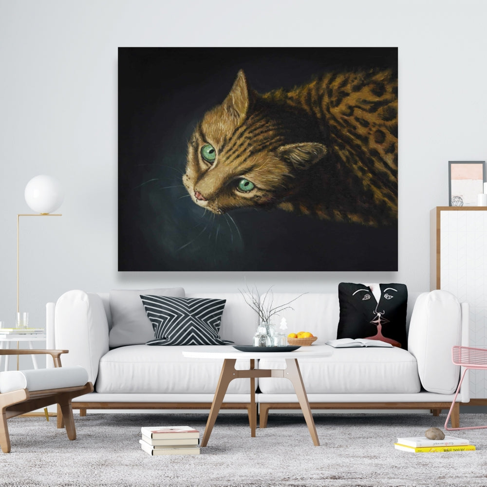 Toile représentant un chat du Bengale | Décoration murale moderne pour chambre à coucher