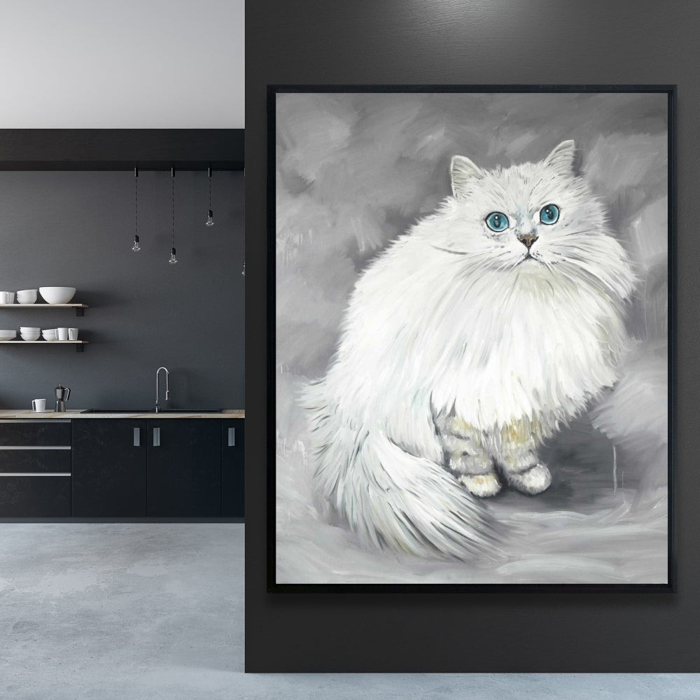 Toile représentant un chat persan chinchilla – Décoration de chambre blanche