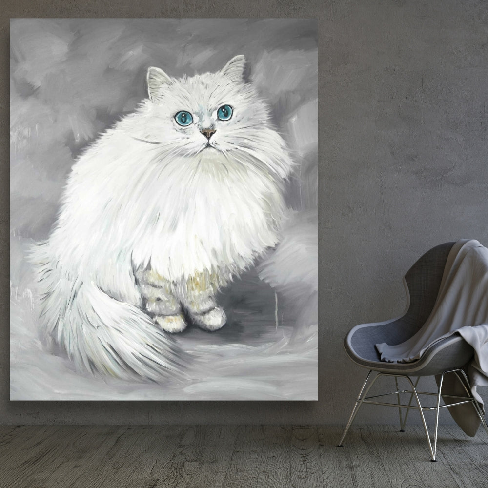 Chinchilla Persian Cat Canvas - White Bedroom Animal Decor