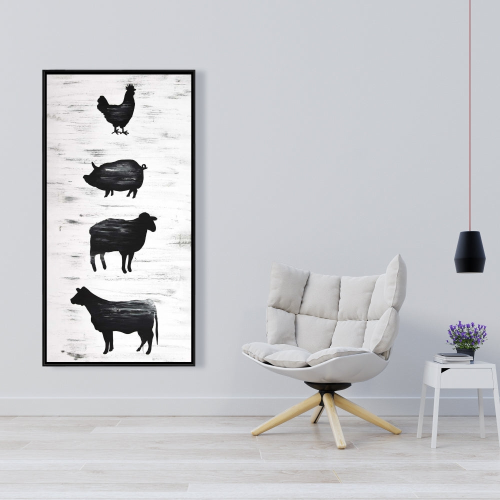 Toile encadrée Animaux de la ferme noir et blanc - Décoration d'intérieur