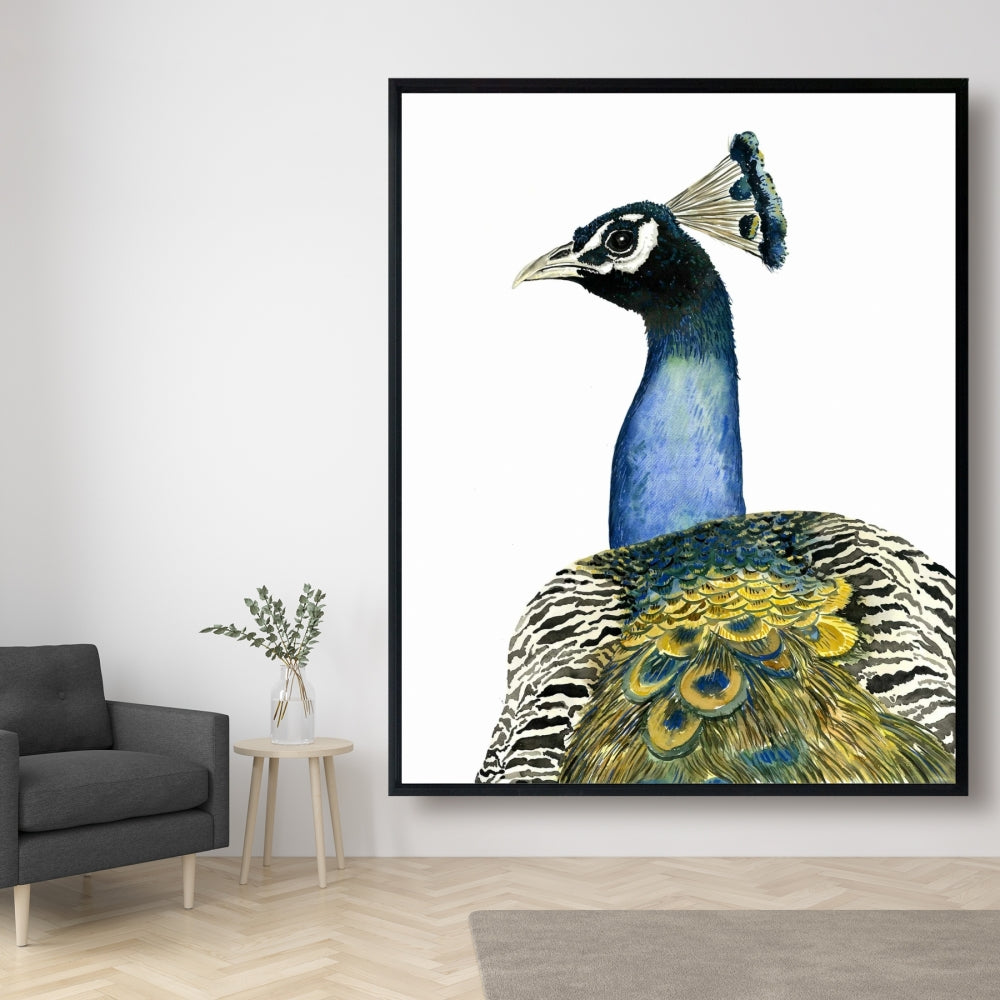 Watercolor Peacock Canvas | Bedroom Bird Wall Art Decor