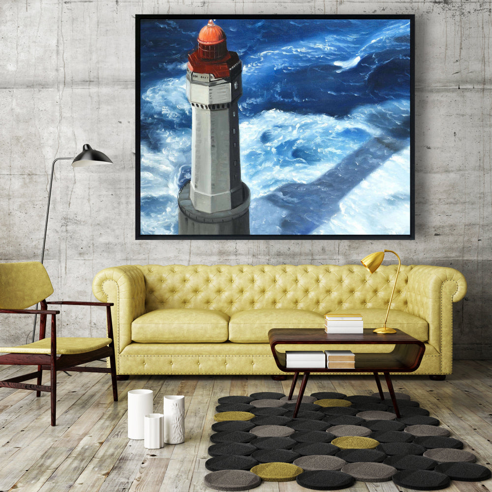 Blue Coastal Building Canvas | The Headlight of Jument Decor