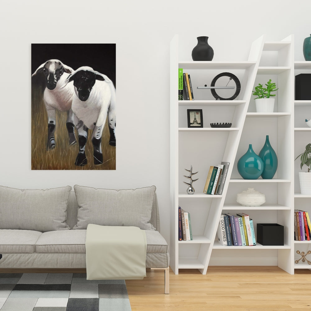 Two Lambs Black Canvas - Farm Animals Home Decor Artwork