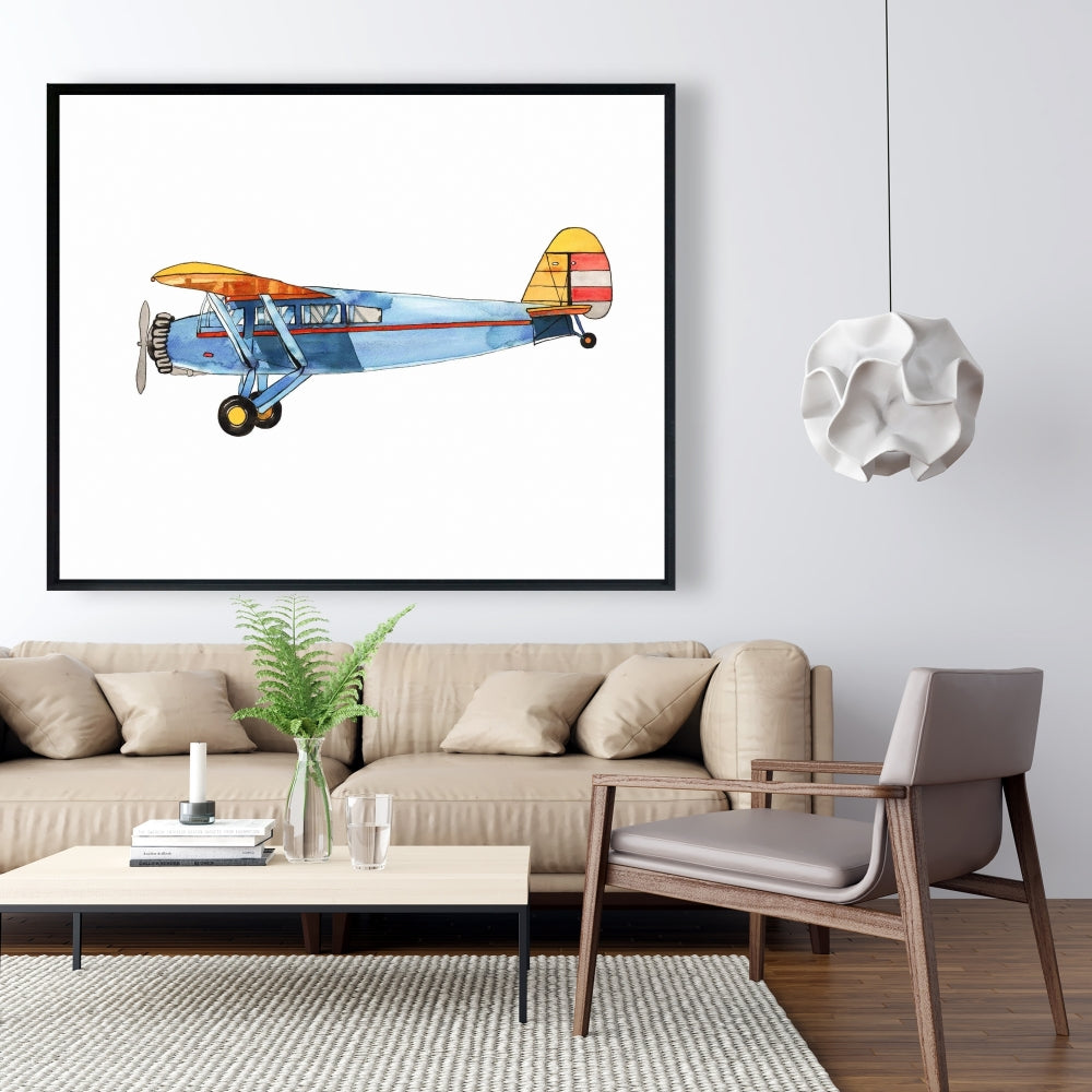 Toile encadrée Petit avion bleu | Décoration de chambre aviation