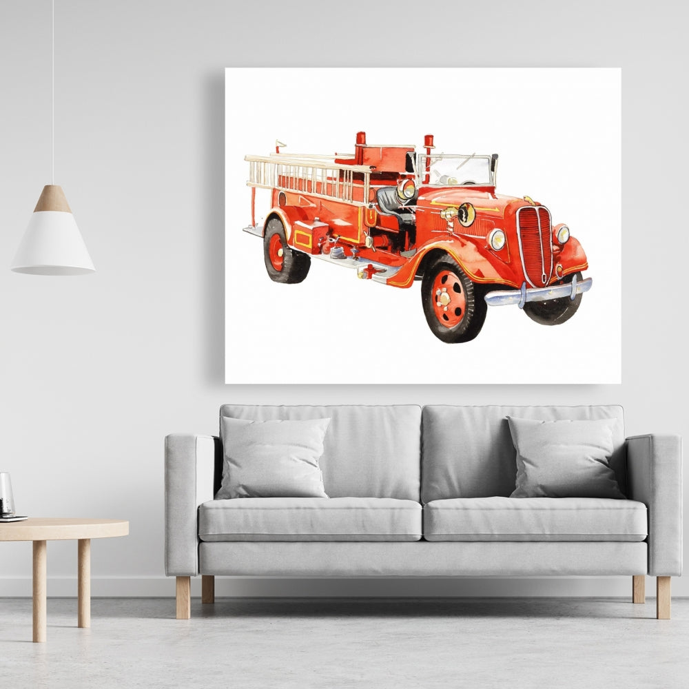 Vintage Fire Truck Canvas | Bedroom Wall Art Decor