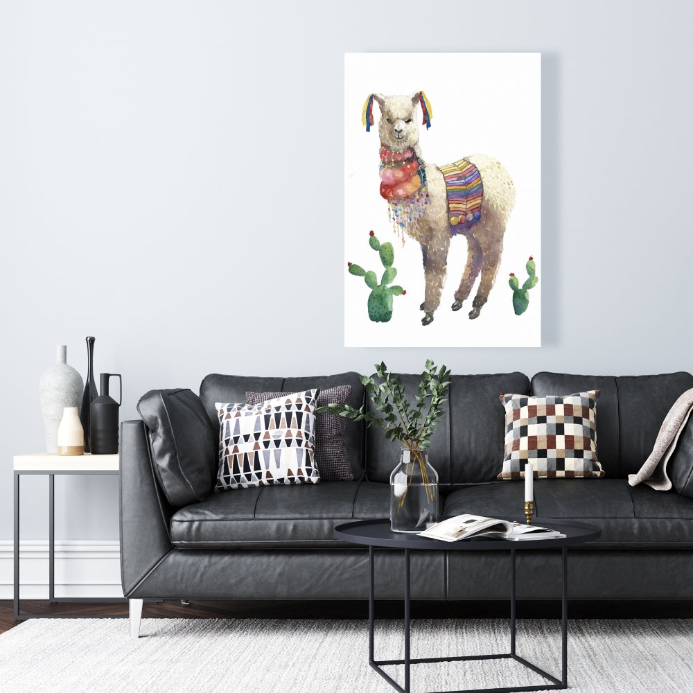 Toile rouge Lama Parade – Décoration de chambre à coucher avec animaux de la ferme