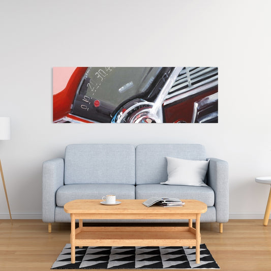 Vintage Red Car Dashboard Canvas - Gray Car Home Decor