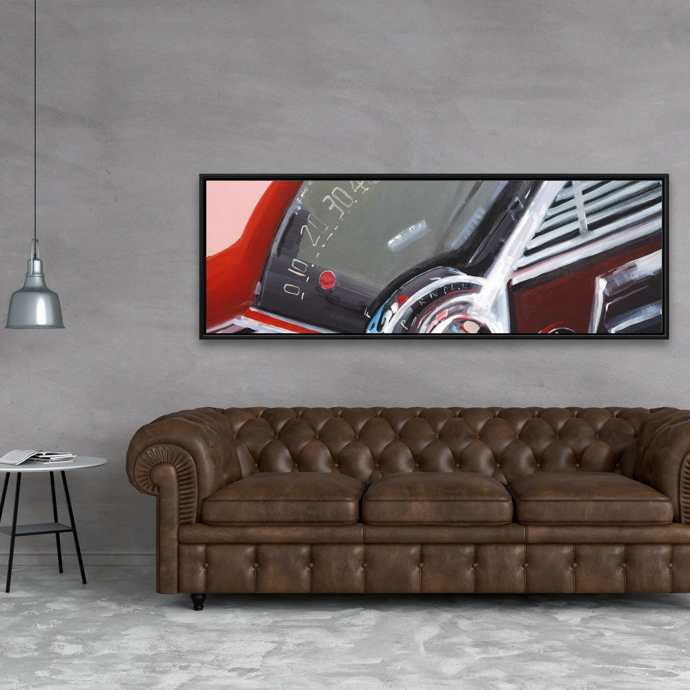 Vintage Red Car Dashboard Canvas | Bedroom Wall Art Decor