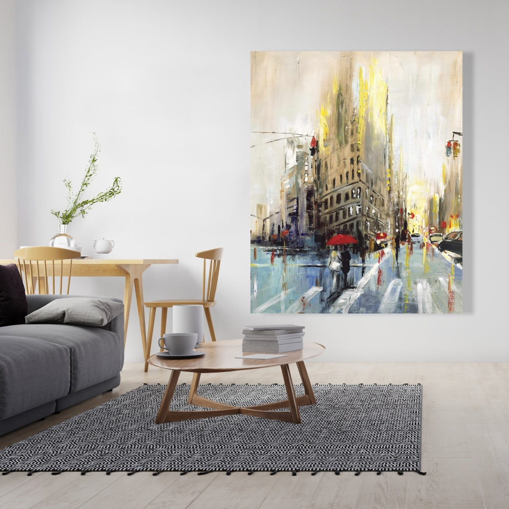 Toile beige abstraite « Rue pluvieuse » | Décoration d'intérieur et de chambre