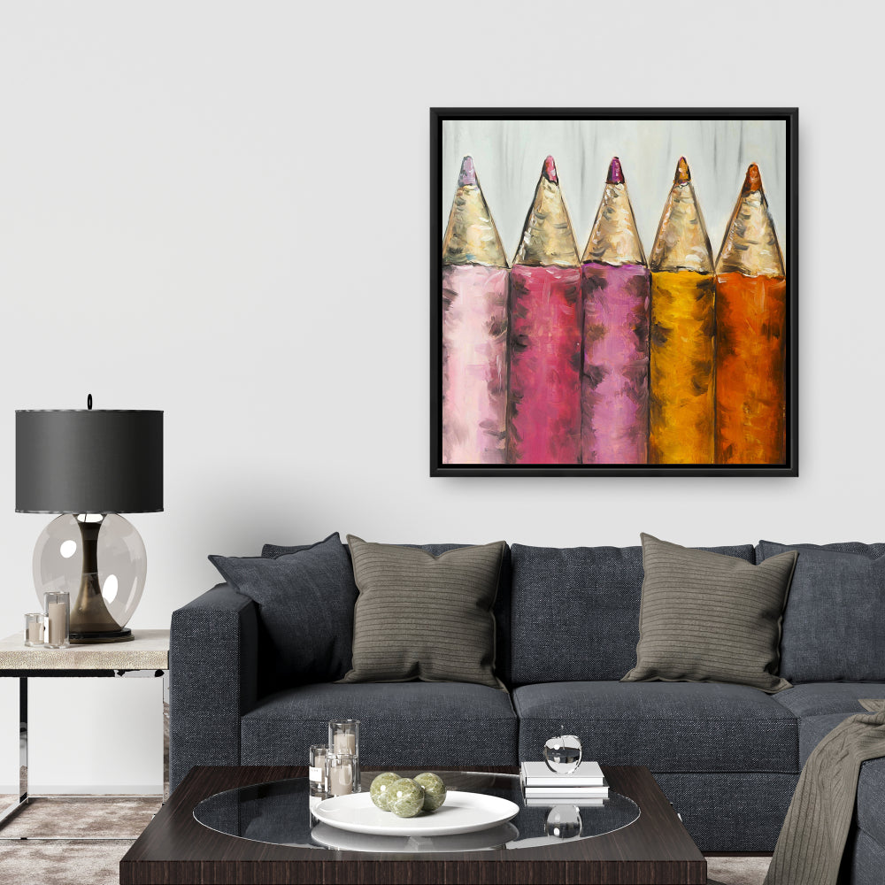 Blue Bedroom Canvas | Colouring Pencils Framed Art Decor