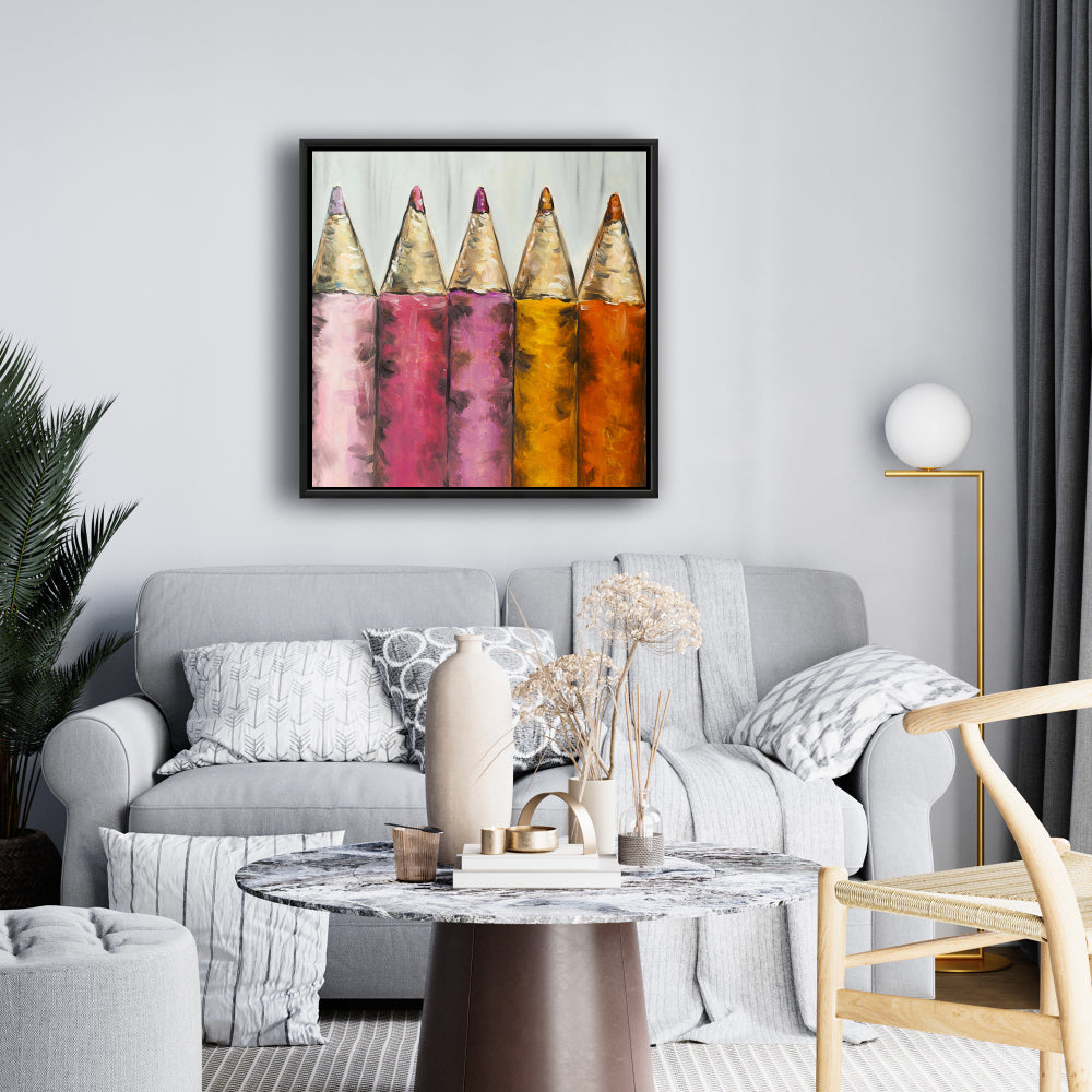 Blue Bedroom Canvas | Colouring Pencils Framed Art Decor