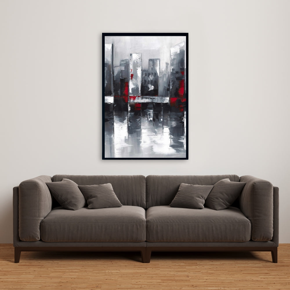 Abstract Cityscape Canvas | Blue Frame | Bedroom Wall Decor