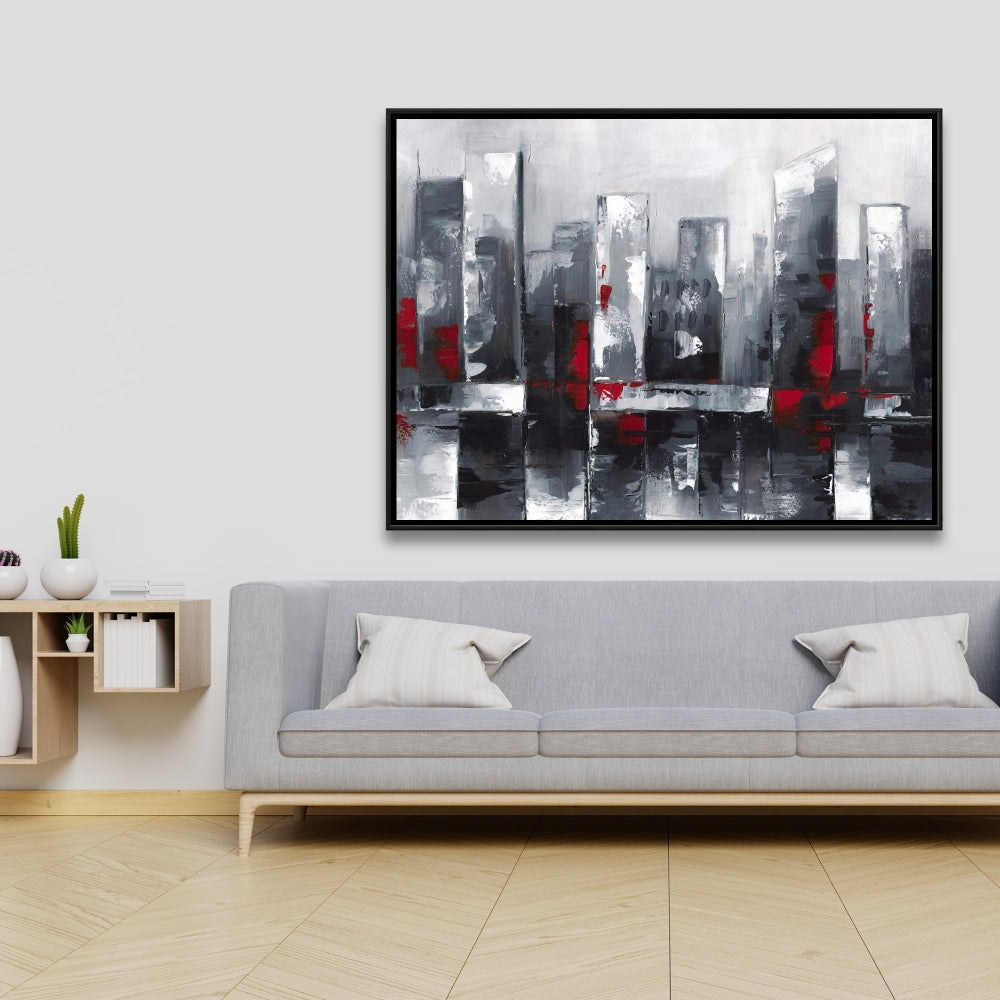 Abstract Cityscape Canvas | Blue Frame | Bedroom Wall Decor