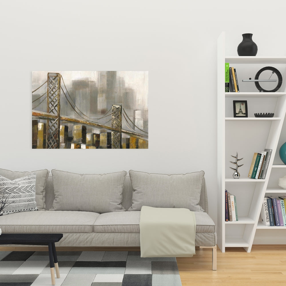 Brown Contemporary Cities Canvas - Bridge by a Cloudy Day Decor