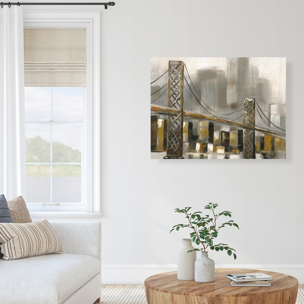 Brown Contemporary Cities Canvas - Bridge by a Cloudy Day Decor