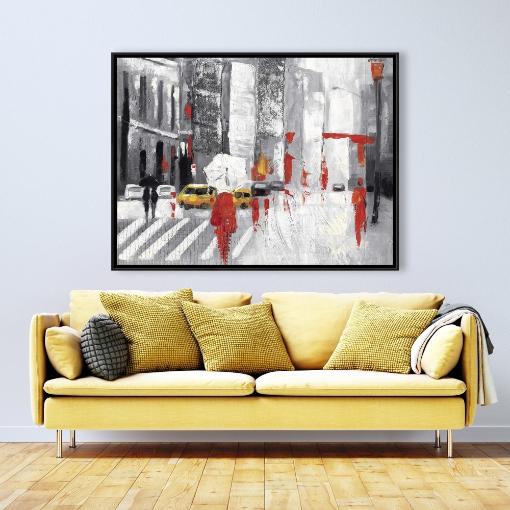 Abstract Cloudy City Street | Gray Cities Framed Canvas Decor