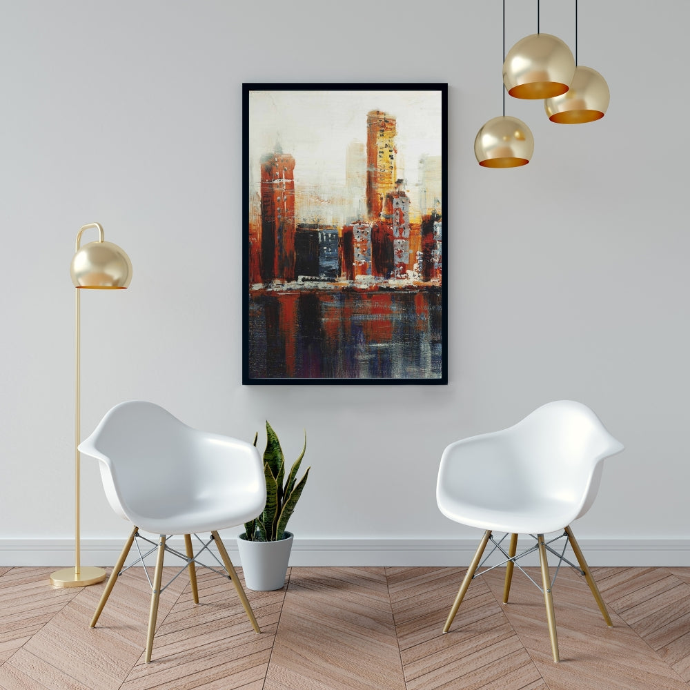 Toile abstraite de paysage urbain rouge | Décoration murale pour chambre à coucher