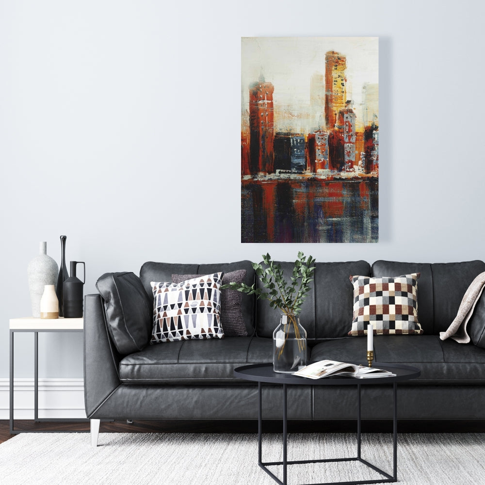 Abstract Red Cityscape | Blue Contemporary Canvas for Home Decor