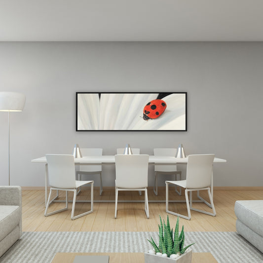 White Daisy and Ladybug Canvas - Romantic Botanical Decor