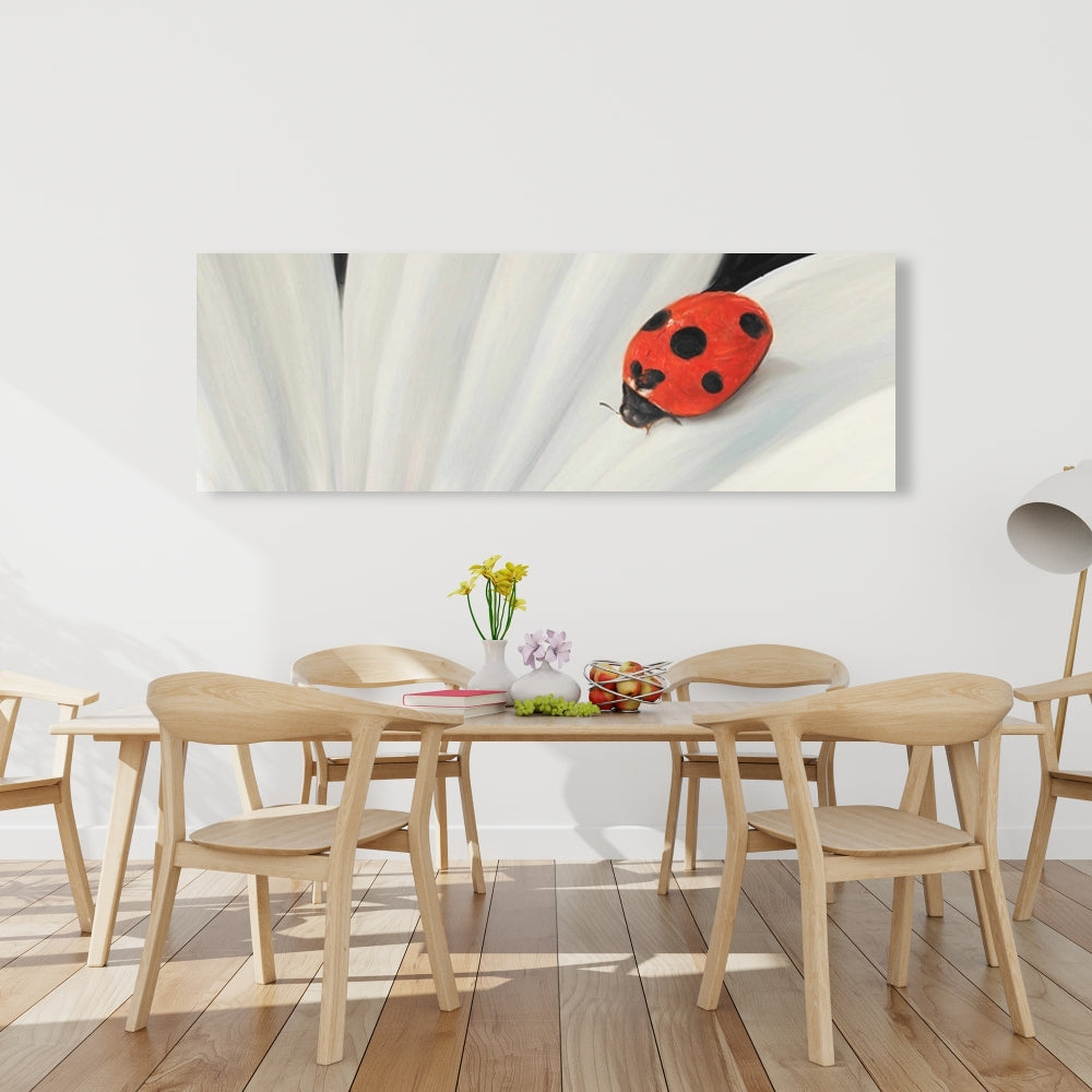 White Daisy and Ladybug | Botanical Blue Bedroom Canvas Decor