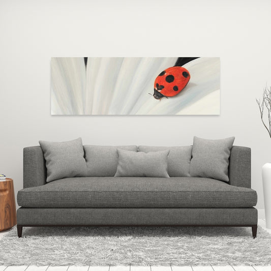 White Daisy and Ladybug | Botanical Blue Bedroom Canvas Decor